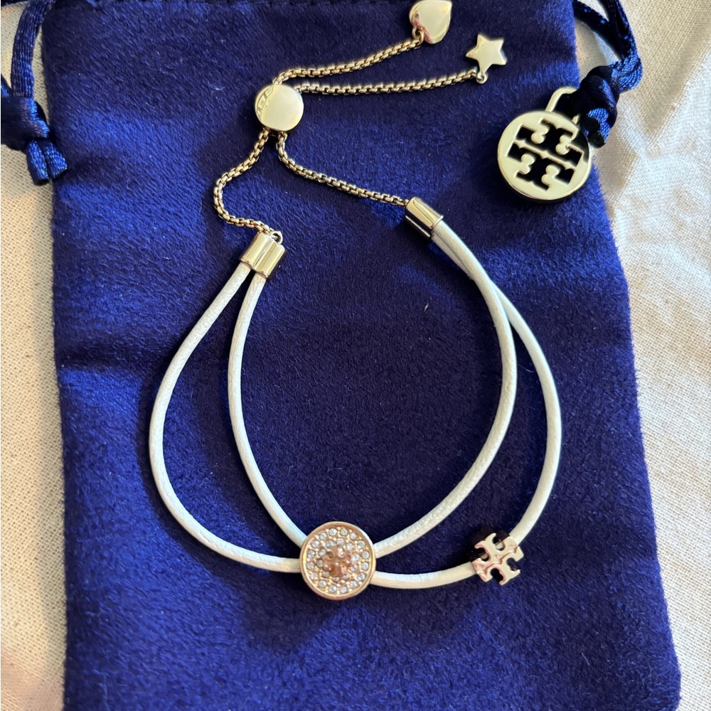 Tory Burch Gold and White Adjustable Bracelet